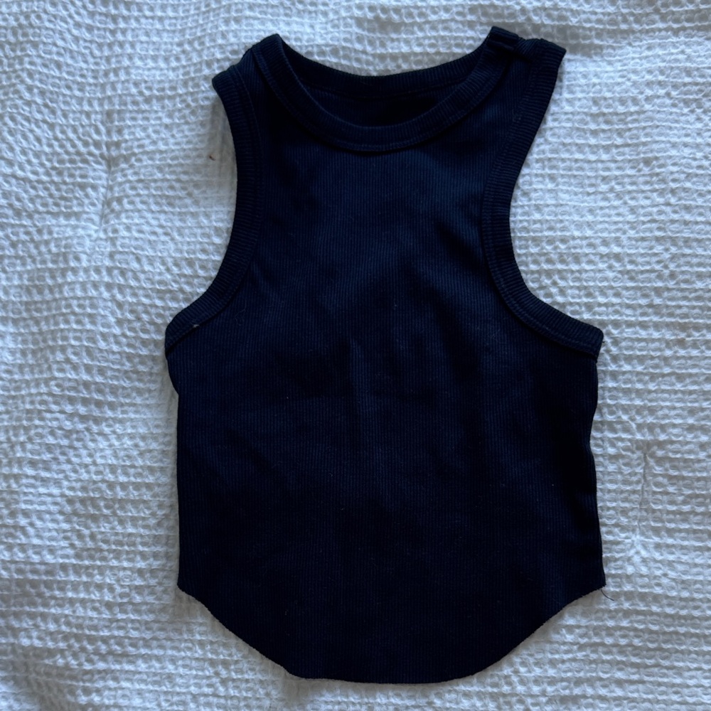 Navy Sleeveless Ribbed Top